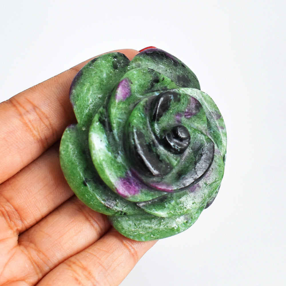 376.00 Cts Exclusive Ruby Zoisite Hand  Carved  Genuine Carving  Rose  Flower Gemstone