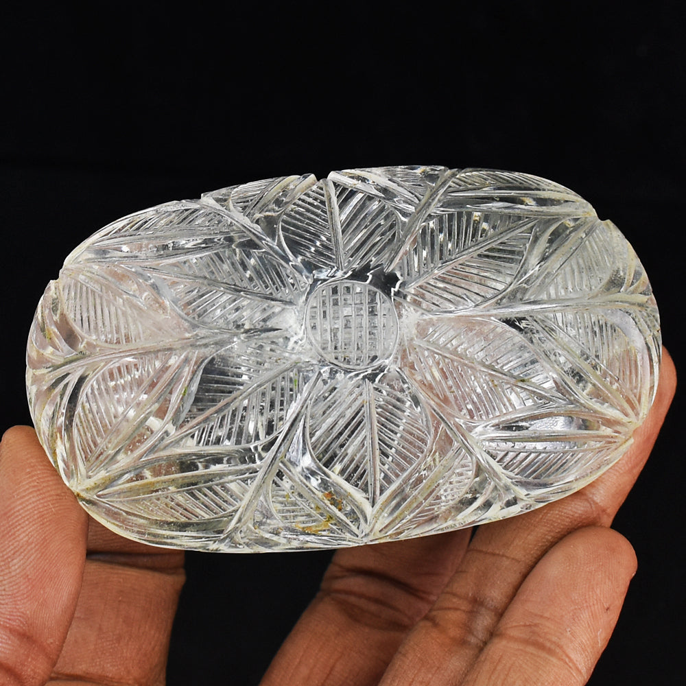 Artisian 722.00  Cts White Quartz  Hand Carved Genuine Crystal Gemstone  Mughal Carved Cabochon Carving