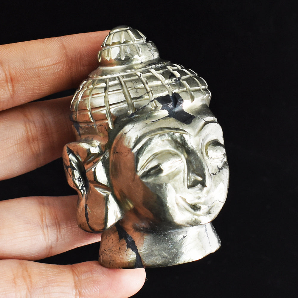 Craftsmen 1389.00 Cts Genuine Pyrite Hand Carved  Lord Buddha Head Gemstone Carving