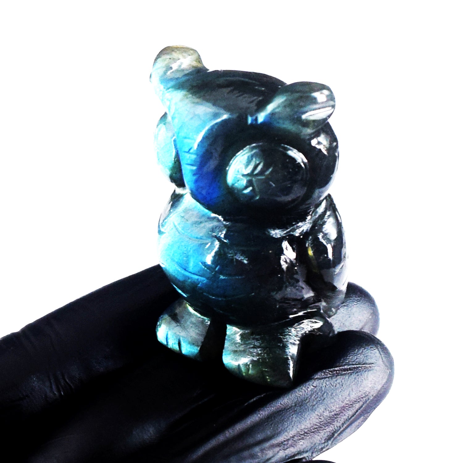Genuine 345.00 Cts Blue Flash Labradorite Hand Carved Premium Crystal Owl