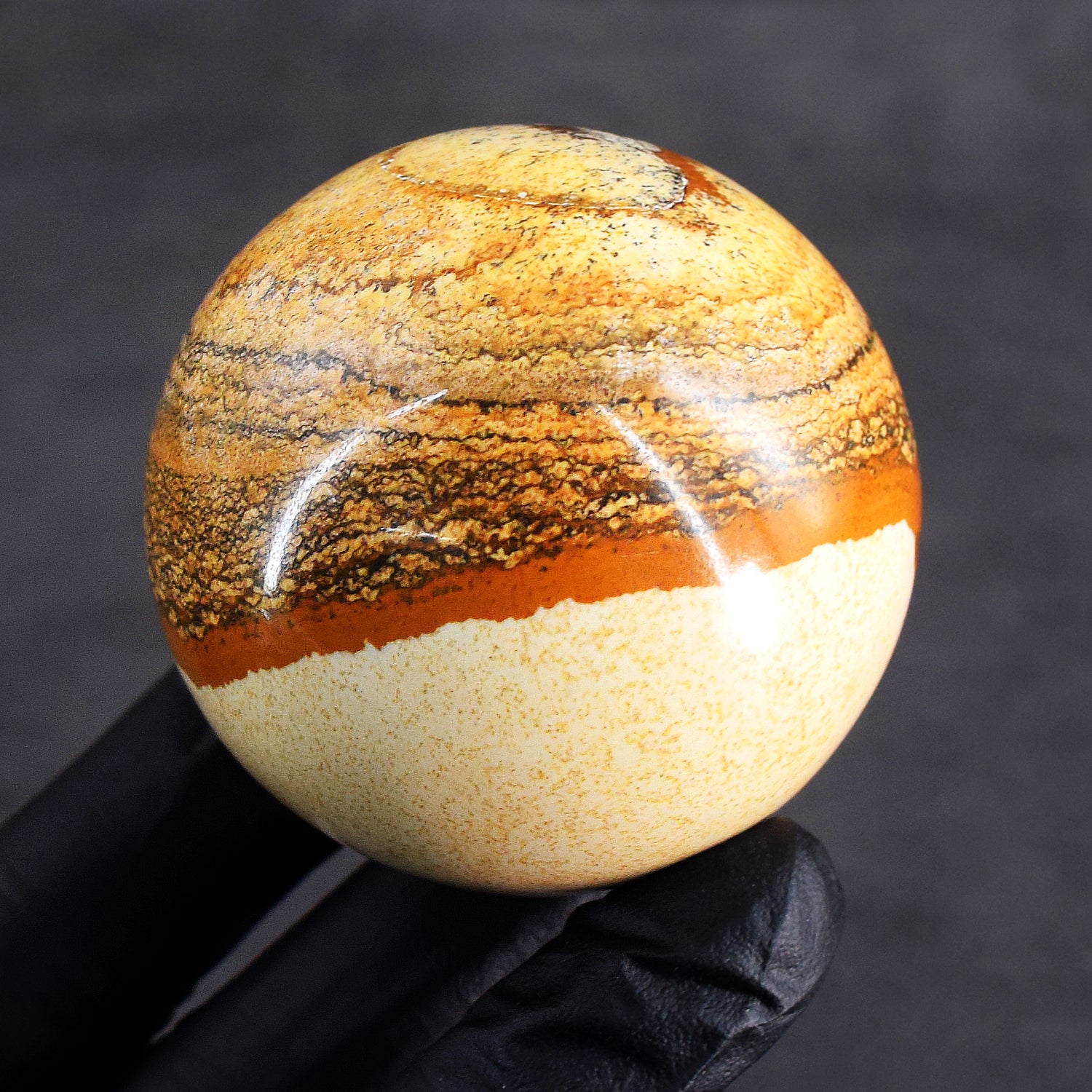 Gorgeous 896.00 Cts Genuine Picture Jasper Hand Carved Crystal Healing Gemstone Sphere