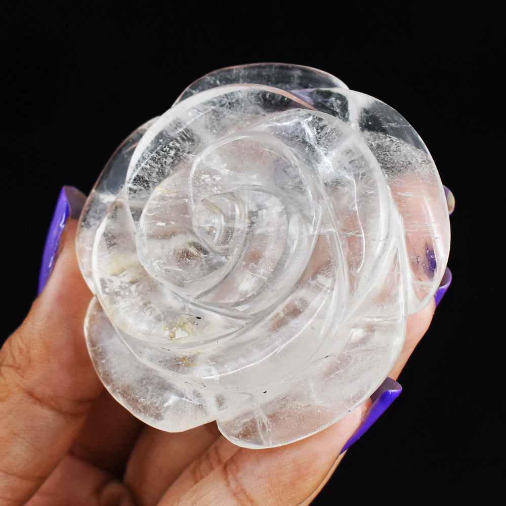 Exclusive  361.00 Cts  Genuine  White  Quartz  Hand Carved Rose Flower Carving Gemstone