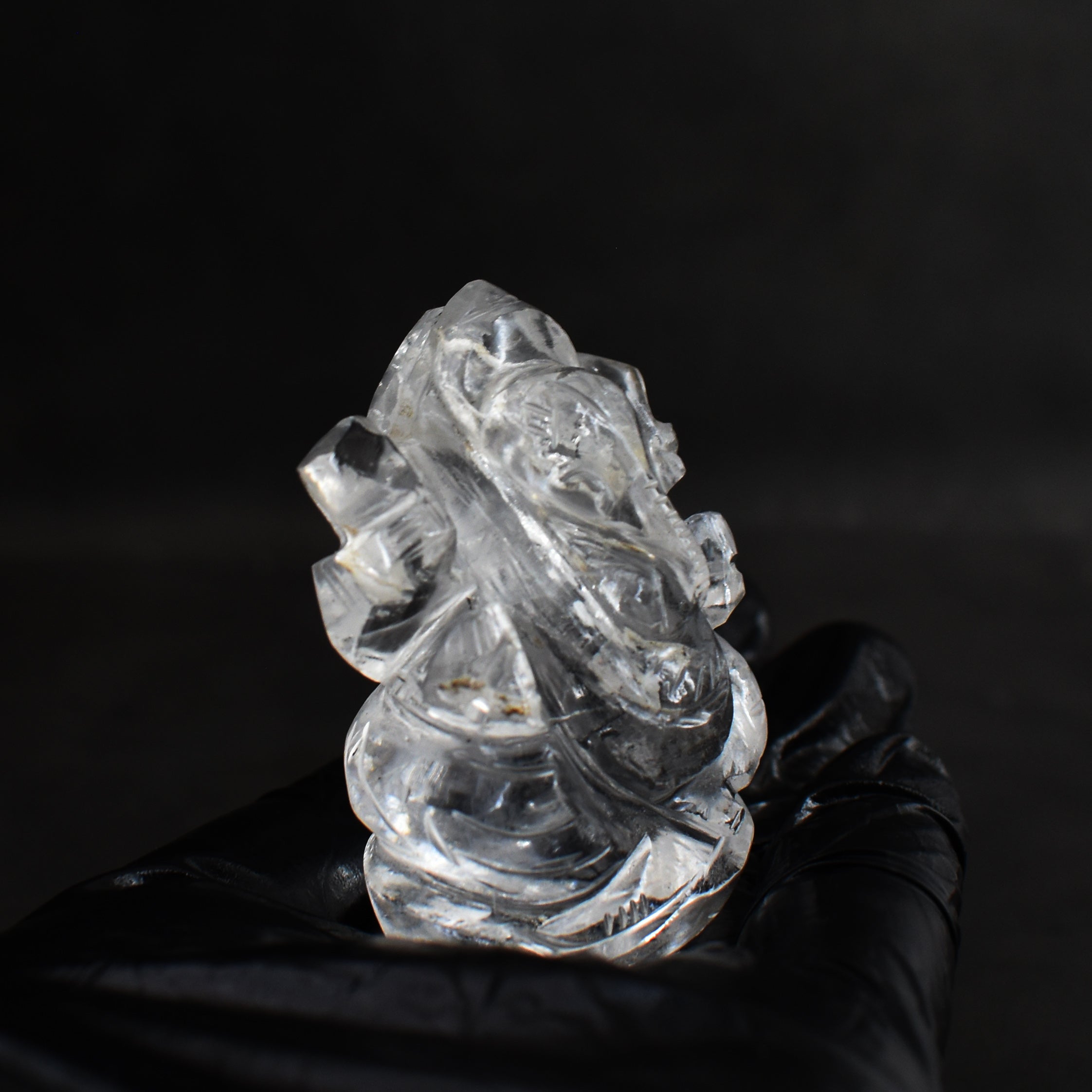 Amazing 296.00 Cts Genuine White Quartz Divine Hand Carved Premium Lord Ganesha Crystal