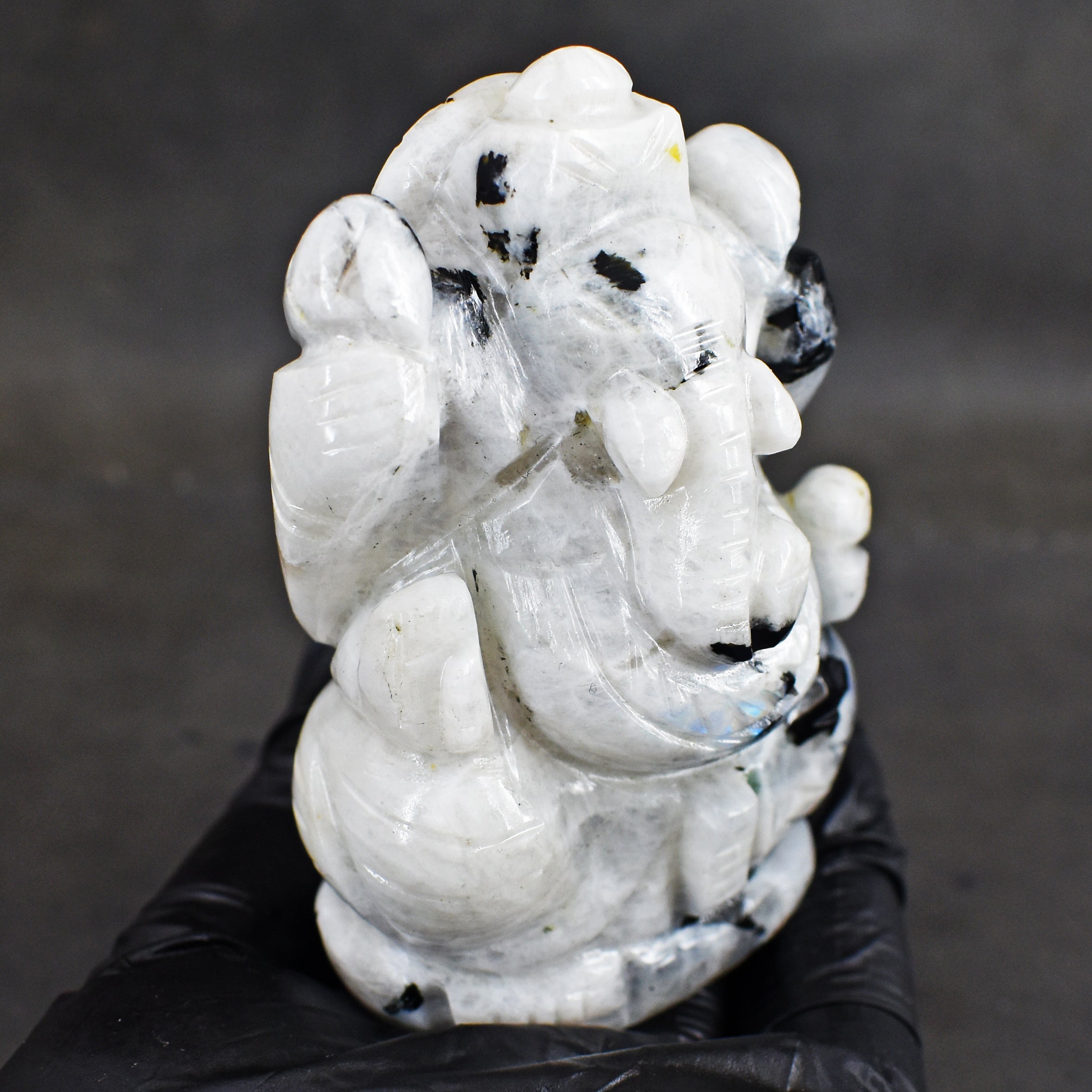Amazing 766.00 Cts Genuine Moonstone Divine Hand Carved  Lord Ganesha Idol Gemstone Carving