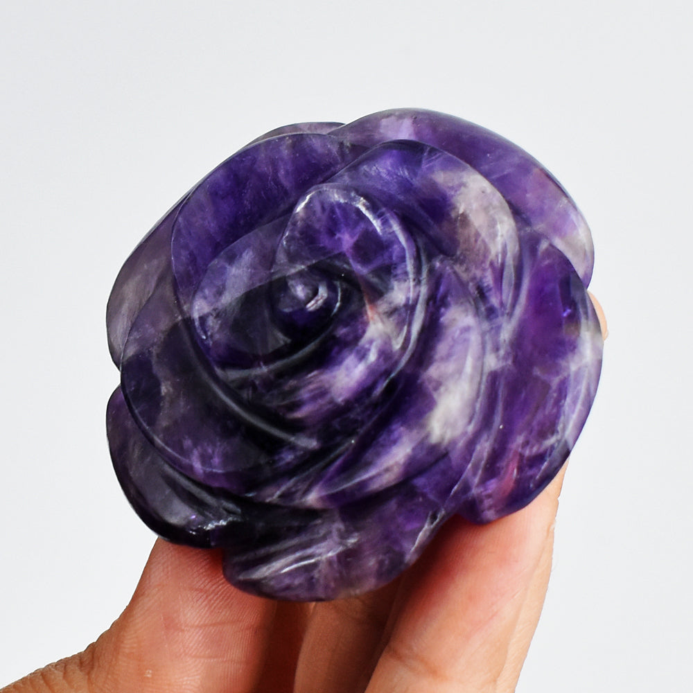 Awesome 430.00 Carats  Genuine  Amethyst Hand Carved Crystal Rose Flower Gemstone Carving