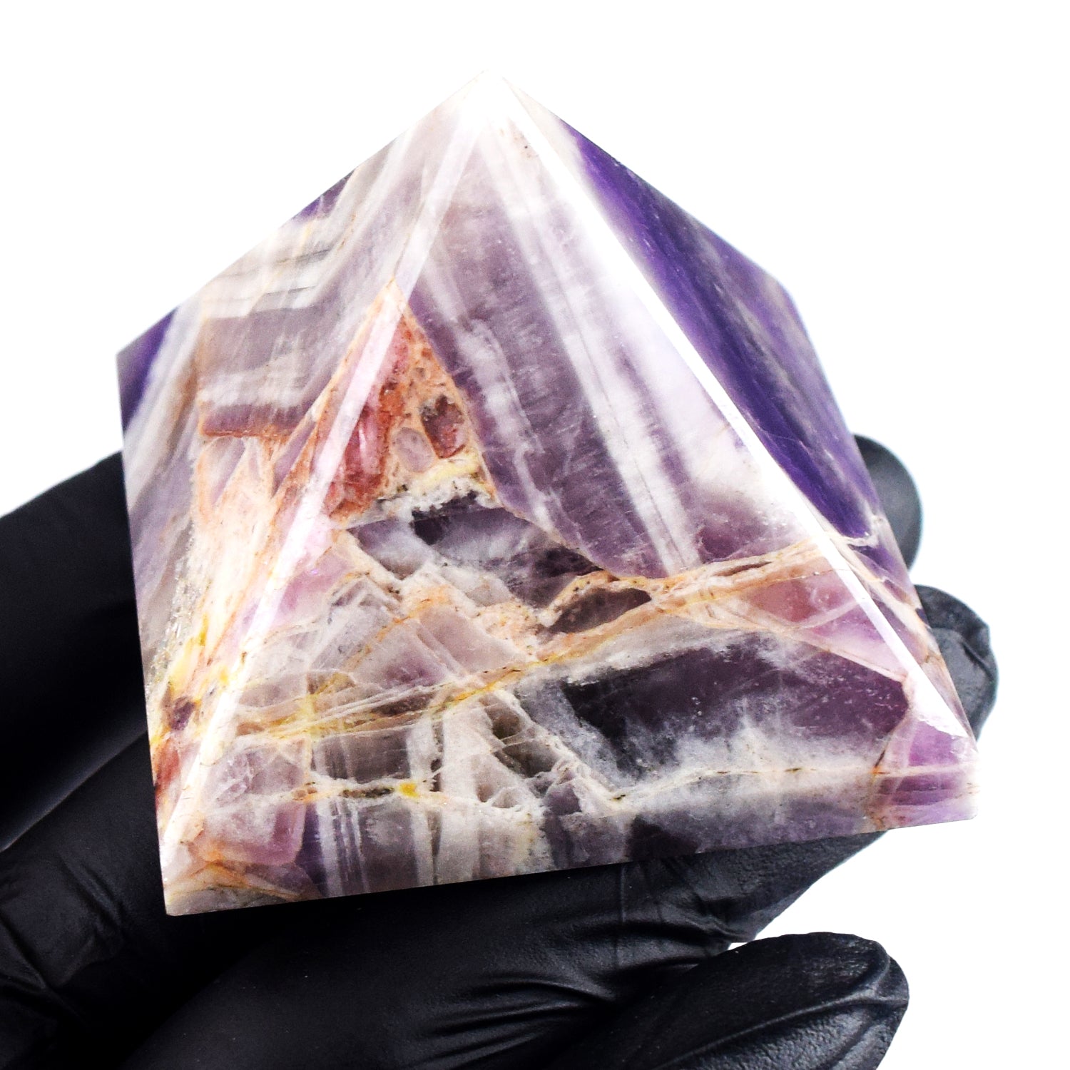 Majestic 580.00 Cts Genuine Chevron Amethyst Healing Crystal Specimen Divine Pyramid