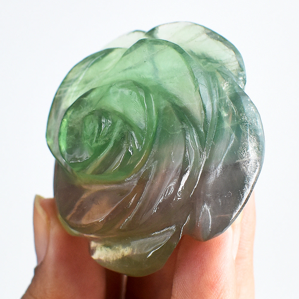 Beautiful 275.00 Cts Genuine Multicolor Fluorite Hand Carved Crystal Rose Gemstone Carving