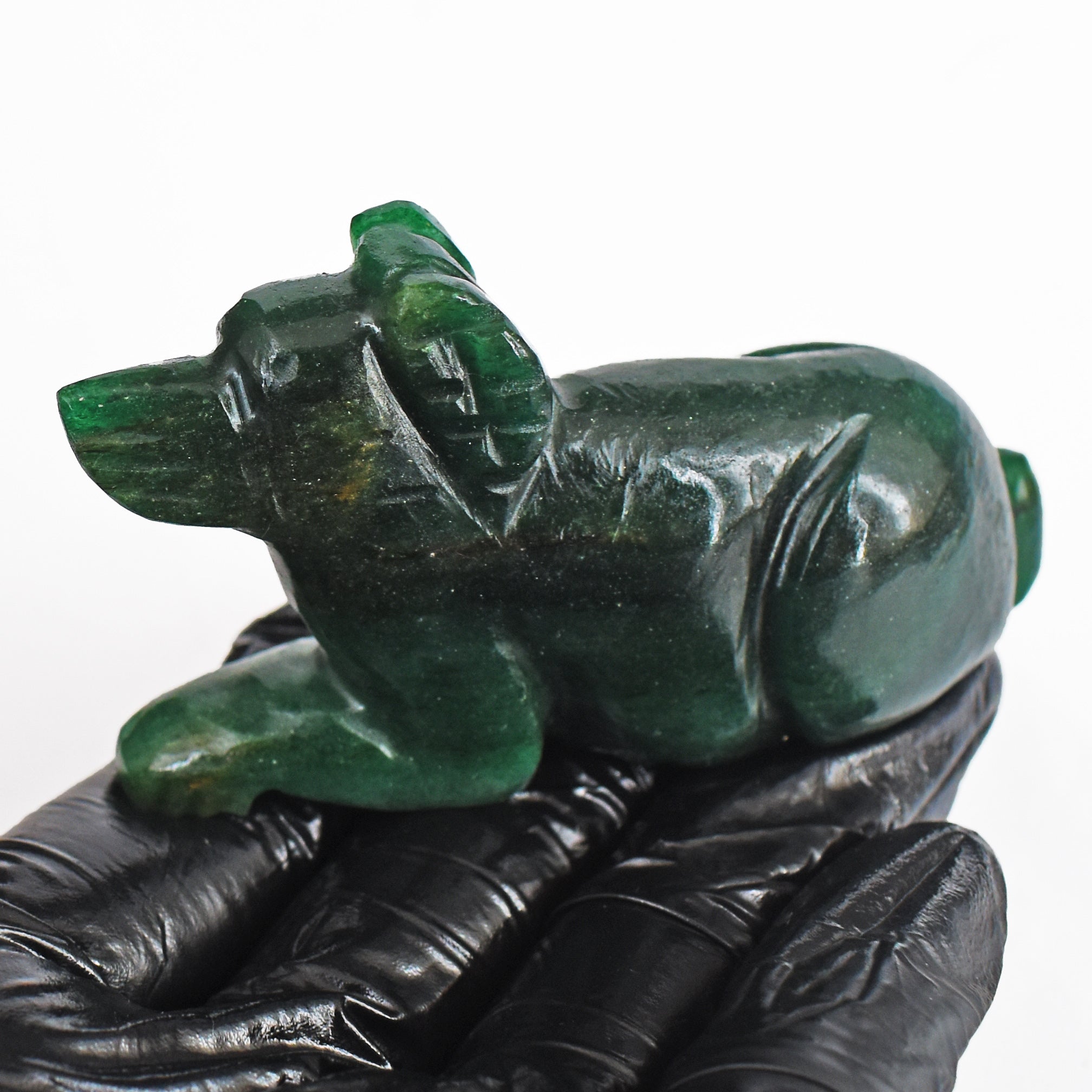Stunning 393.00 Carats Genuine Green Jade Hand Carved Crystal Gemstone Carving Dog 2026 Collection