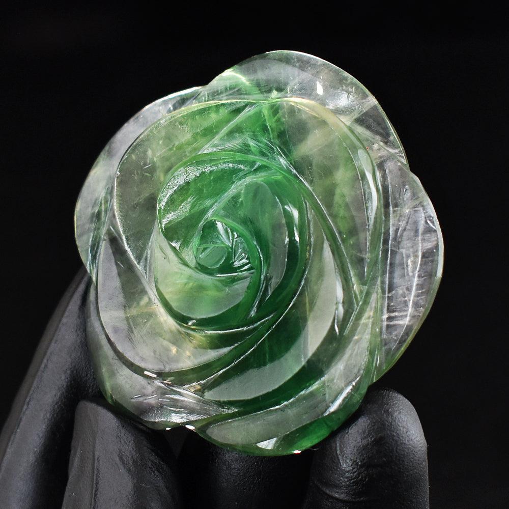 Natural 243.00 Cts Genuine Green Fluorite Hand Carved Gemstone Rose Carving