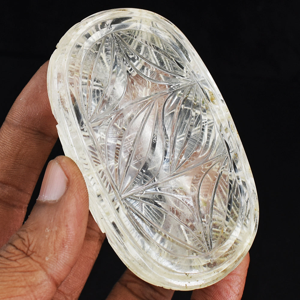 Artisian 722.00  Cts White Quartz  Hand Carved Genuine Crystal Gemstone  Mughal Carved Cabochon Carving