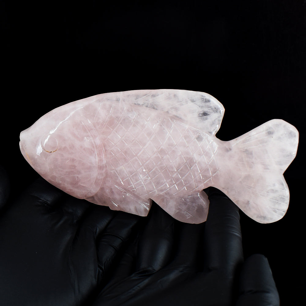 Pink Rose Quartz 1509.00 Carats Genuine Hand Carved Gemstone Crystal Fish Carving