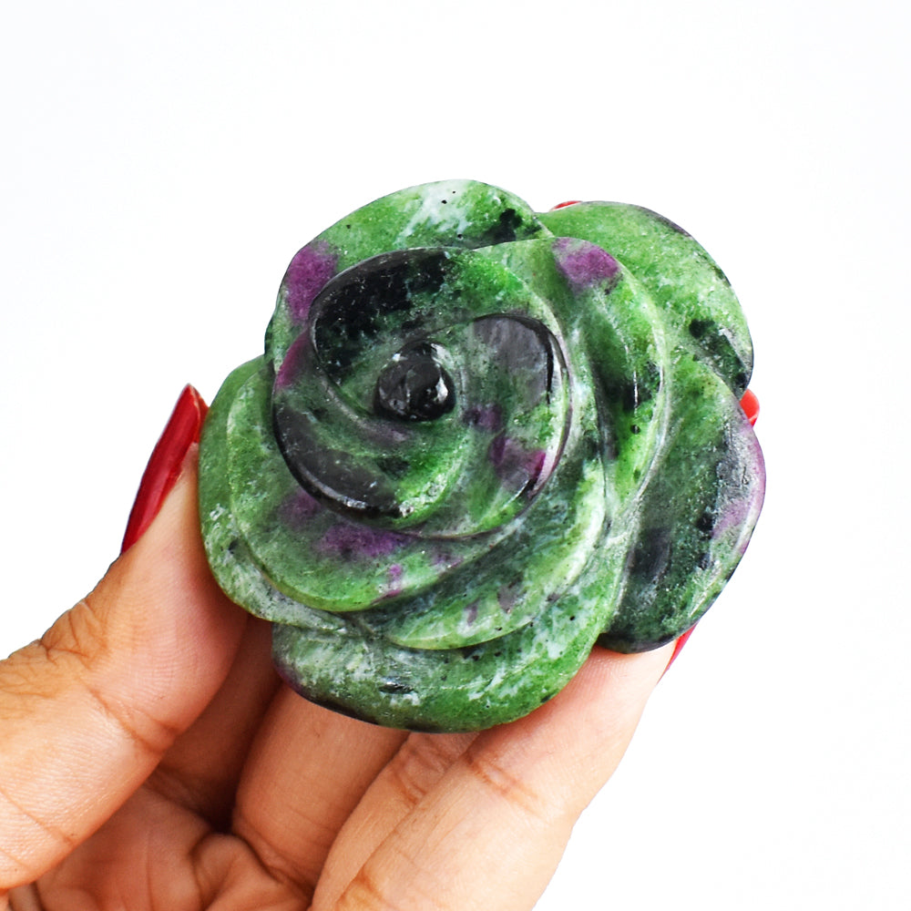 376.00 Cts Exclusive Ruby Zoisite Hand  Carved  Genuine Carving  Rose  Flower Gemstone