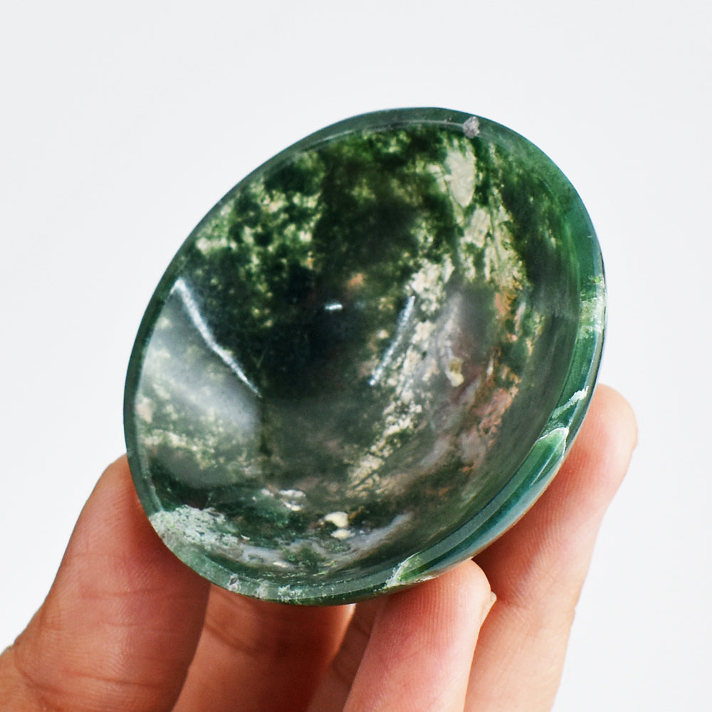 Natural 129.00 Cts Genuine Green Moss Agate Hand Carved Crystal Gemstone Carving Bowl