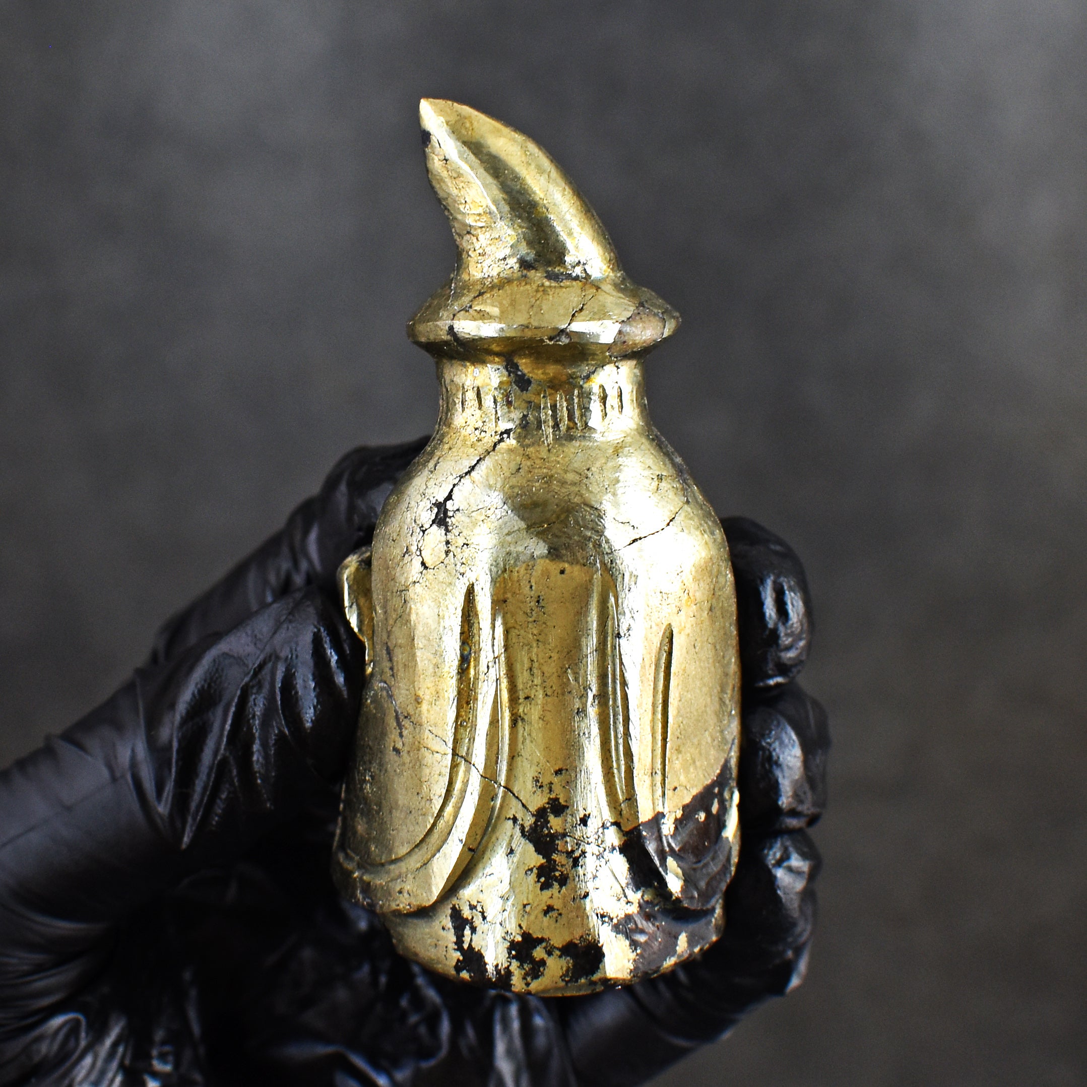 Exclusive 581.00 Carats Genuine Pyrite Hand Carved Crystal Gemstone Wizard Carving