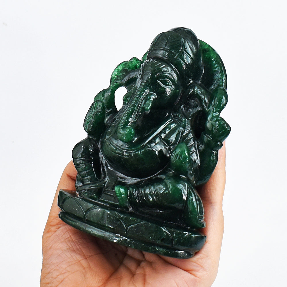 Beautiful 2162.00 Cts Genuine Green Jade Hand Carved Crystal Lord Ganesha Idol Gemstone Carving