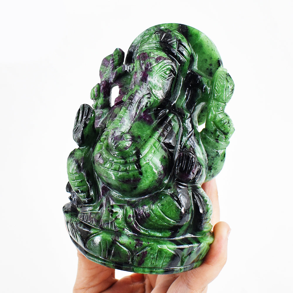 Craftsmen 4539.00 Cts Genuine  Ruby Zoisite Hand Carved Crystal Gemstone Carving Lord Ganesha