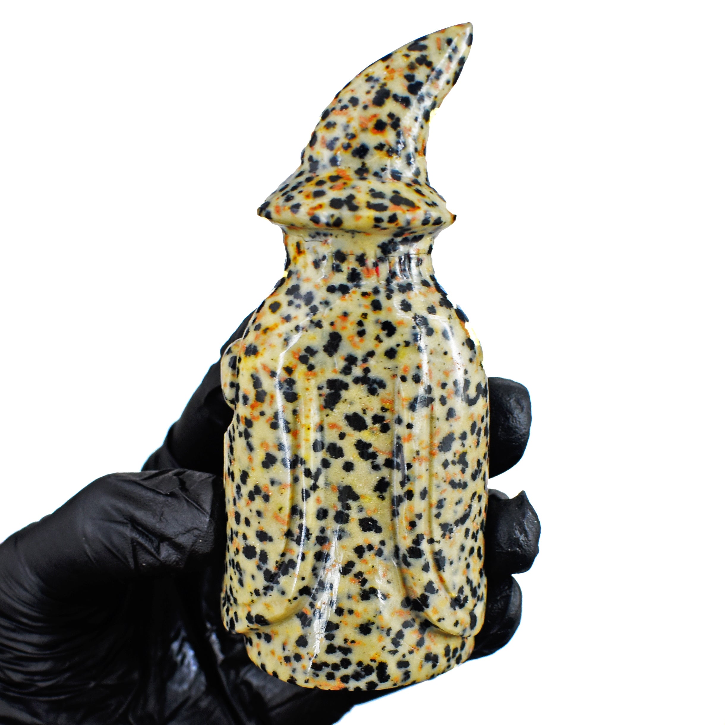 Amazing 846.00 Cts Genuine Dalmation Jasper Hand Carved Premium Wizard Crystal