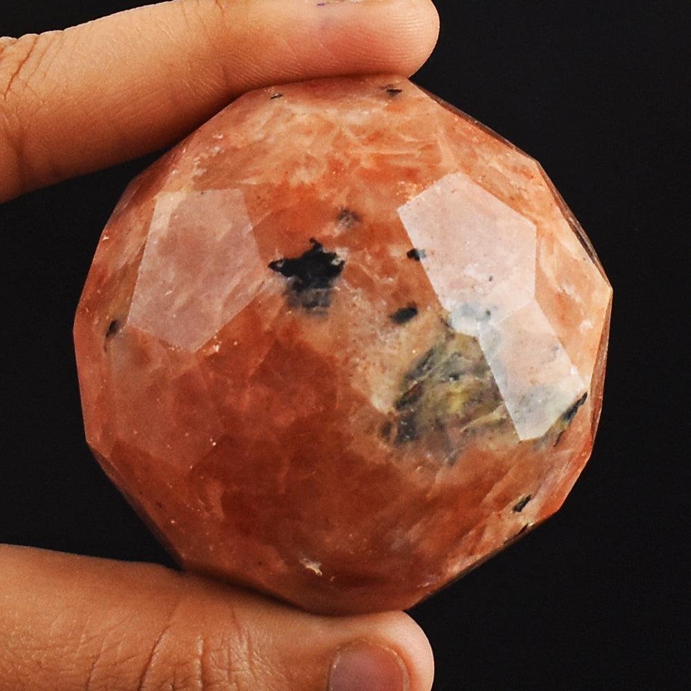 Craftsmen 1163.00 Cts Genuine Sunstone Hand Carved Faceted Crystal Healing Sphere