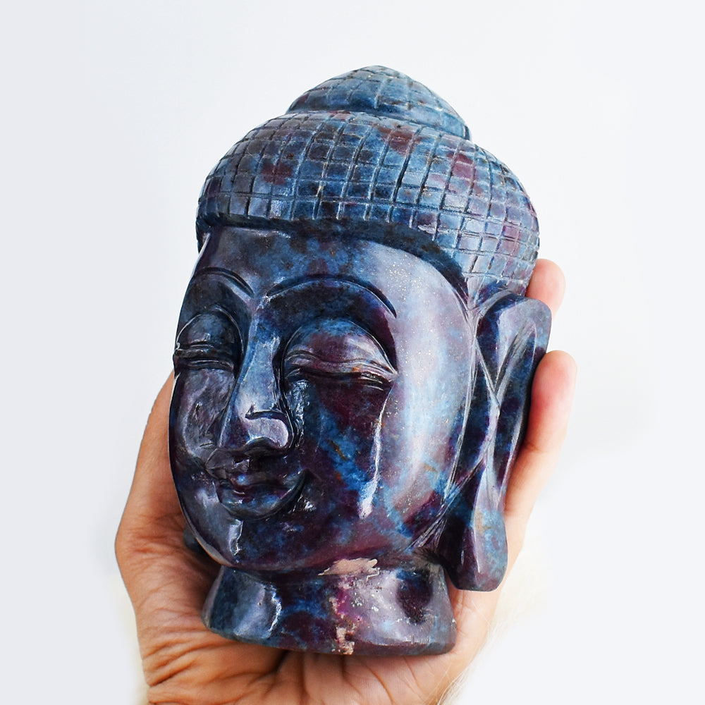 Gorgeous 8420.00 Cts Genuine  Ruby In Kyanite Hand Carved Crystal Lord Buddha Head Gemstone Carving