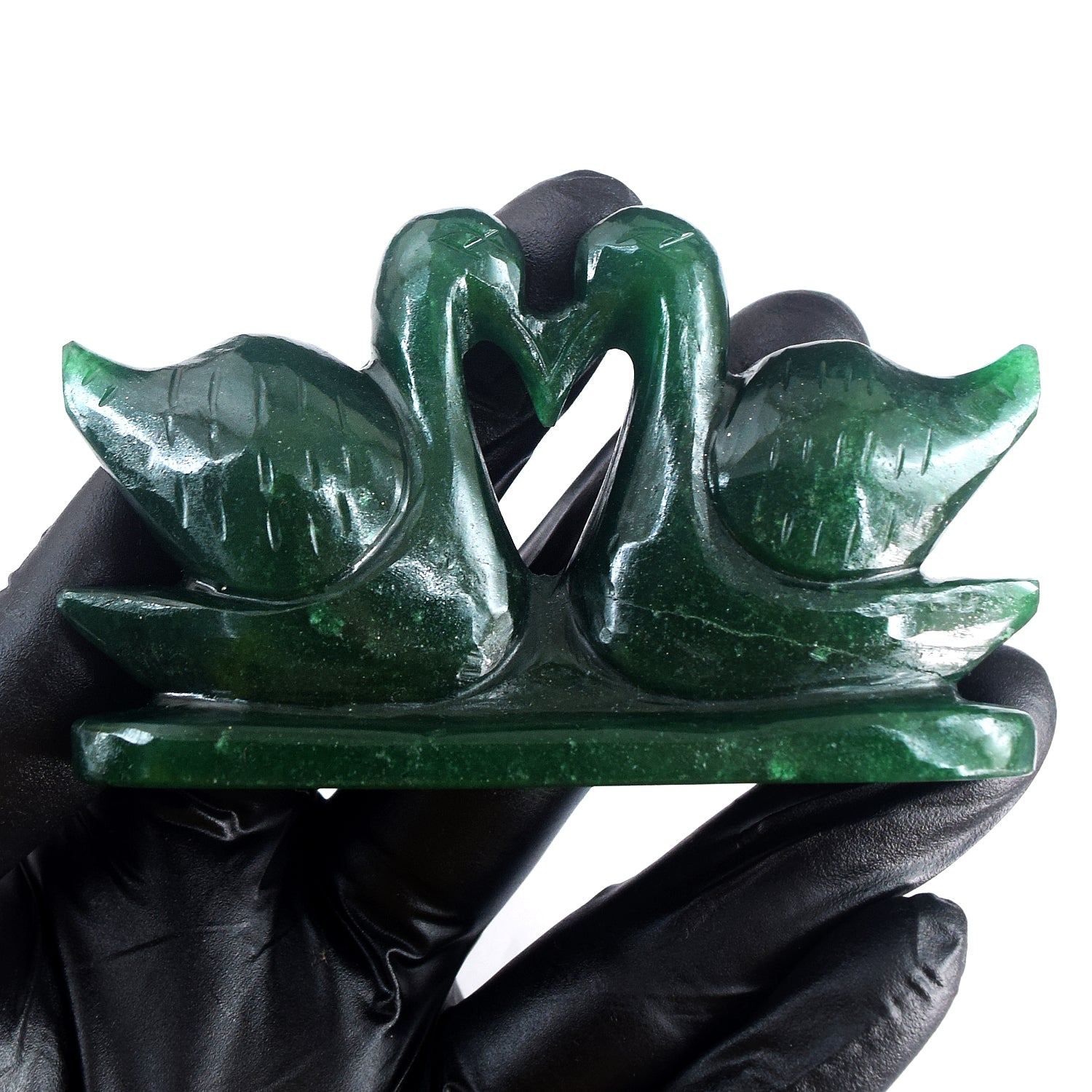 Awesome 625.00 Cts Genuine Green Jade Carved Premium Love Swan Pair