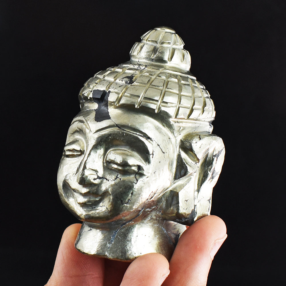 Craftsmen 1389.00 Cts Genuine Pyrite Hand Carved  Lord Buddha Head Gemstone Carving