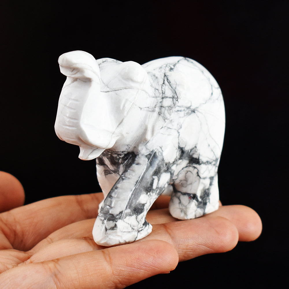Beautiful 690.00 Cts Genuine Howlite  Hand Carved Crystal Gemstone Carving Elephant