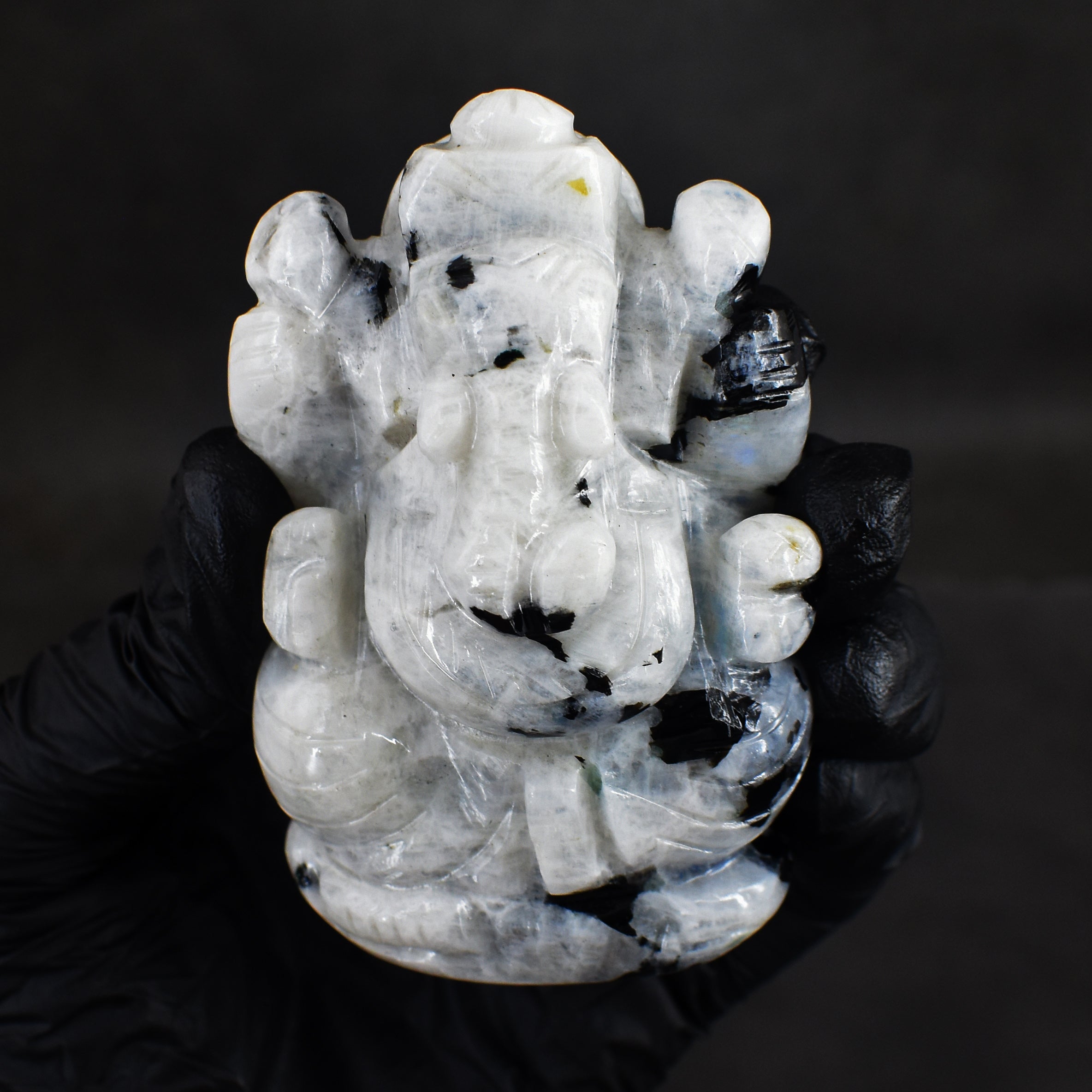 Amazing 766.00 Cts Genuine Moonstone Divine Hand Carved  Lord Ganesha Idol Gemstone Carving