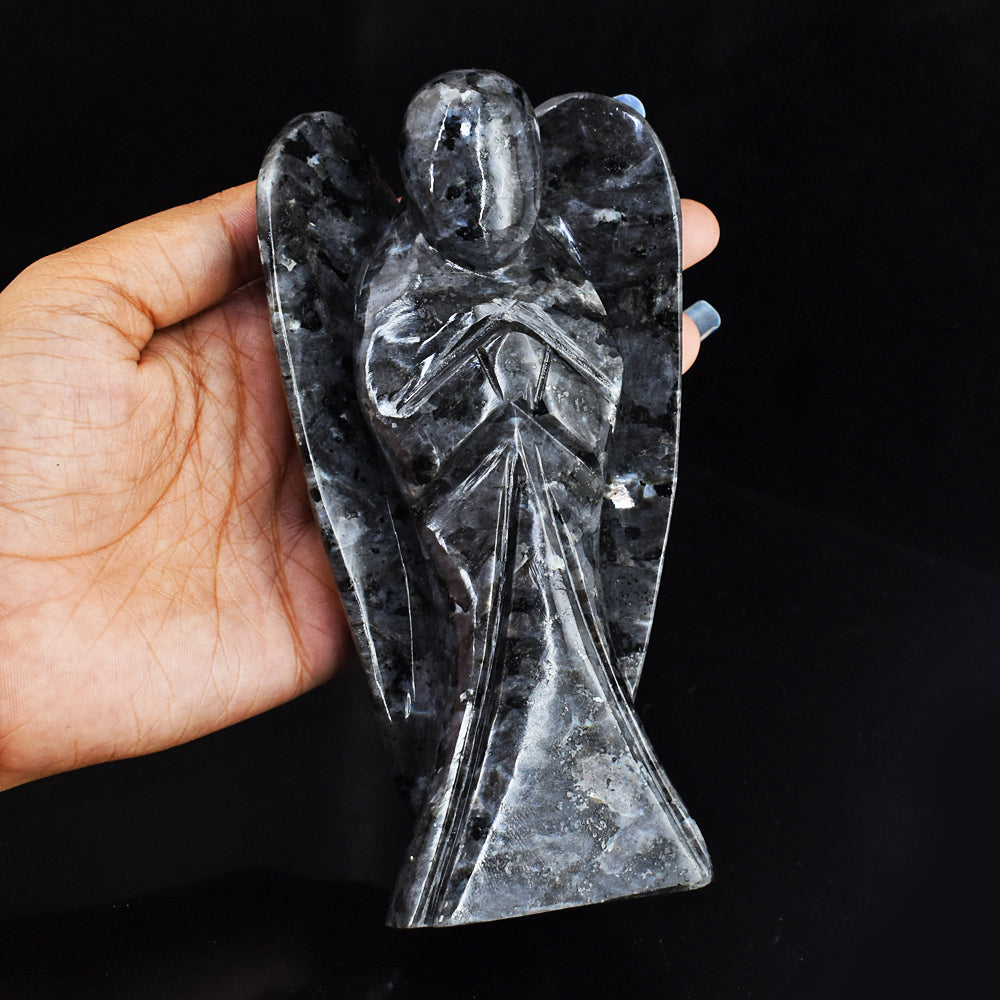 Beautiful 2515.00 Cts Genuine Larvikite Hand Carved Crystal Healing Gemstone Praying Angel