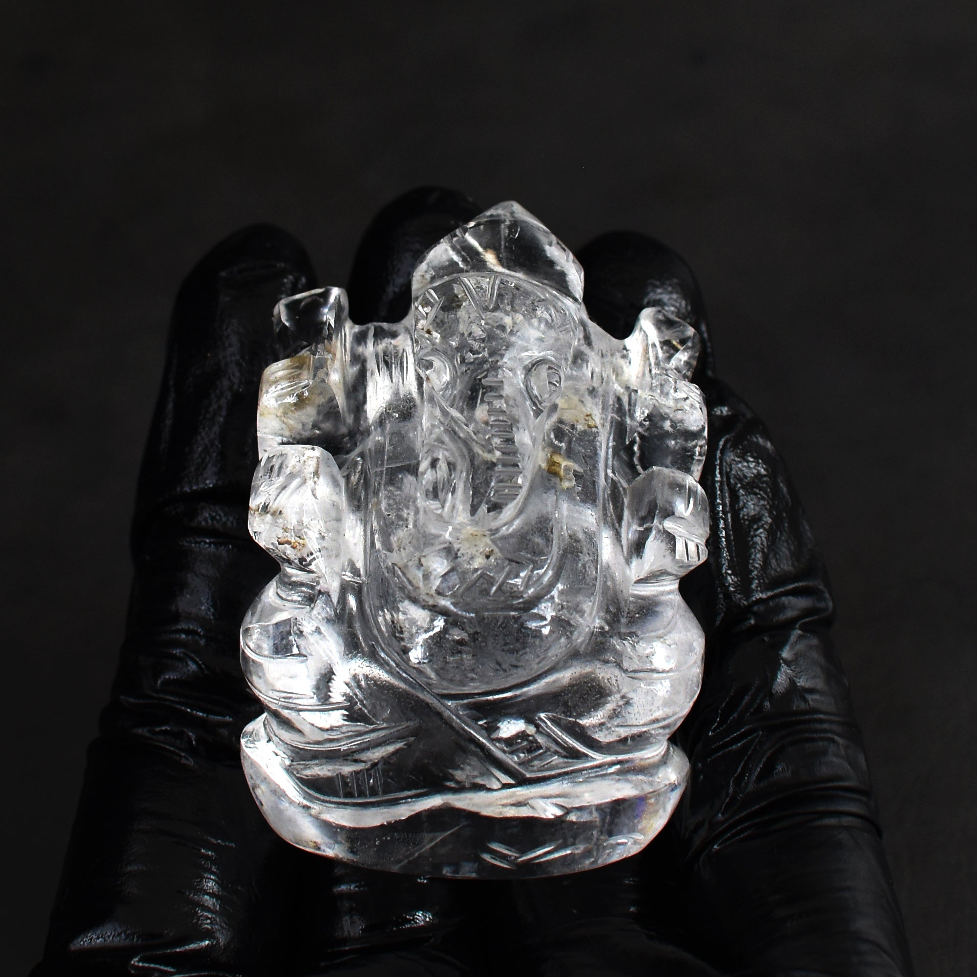 Amazing 296.00 Cts Genuine White Quartz Divine Hand Carved Premium Lord Ganesha Crystal