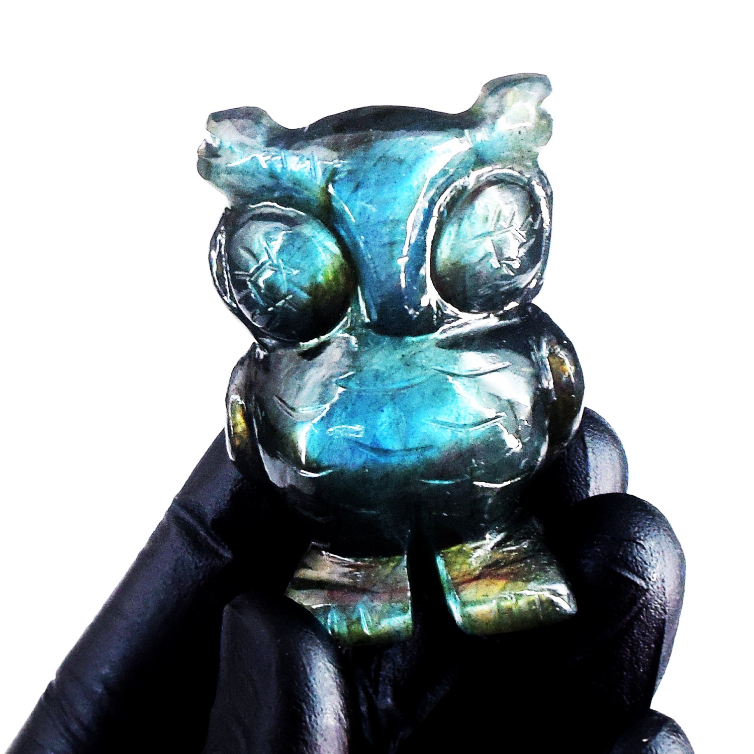 Genuine 345.00 Cts Blue Flash Labradorite Hand Carved Premium Crystal Owl