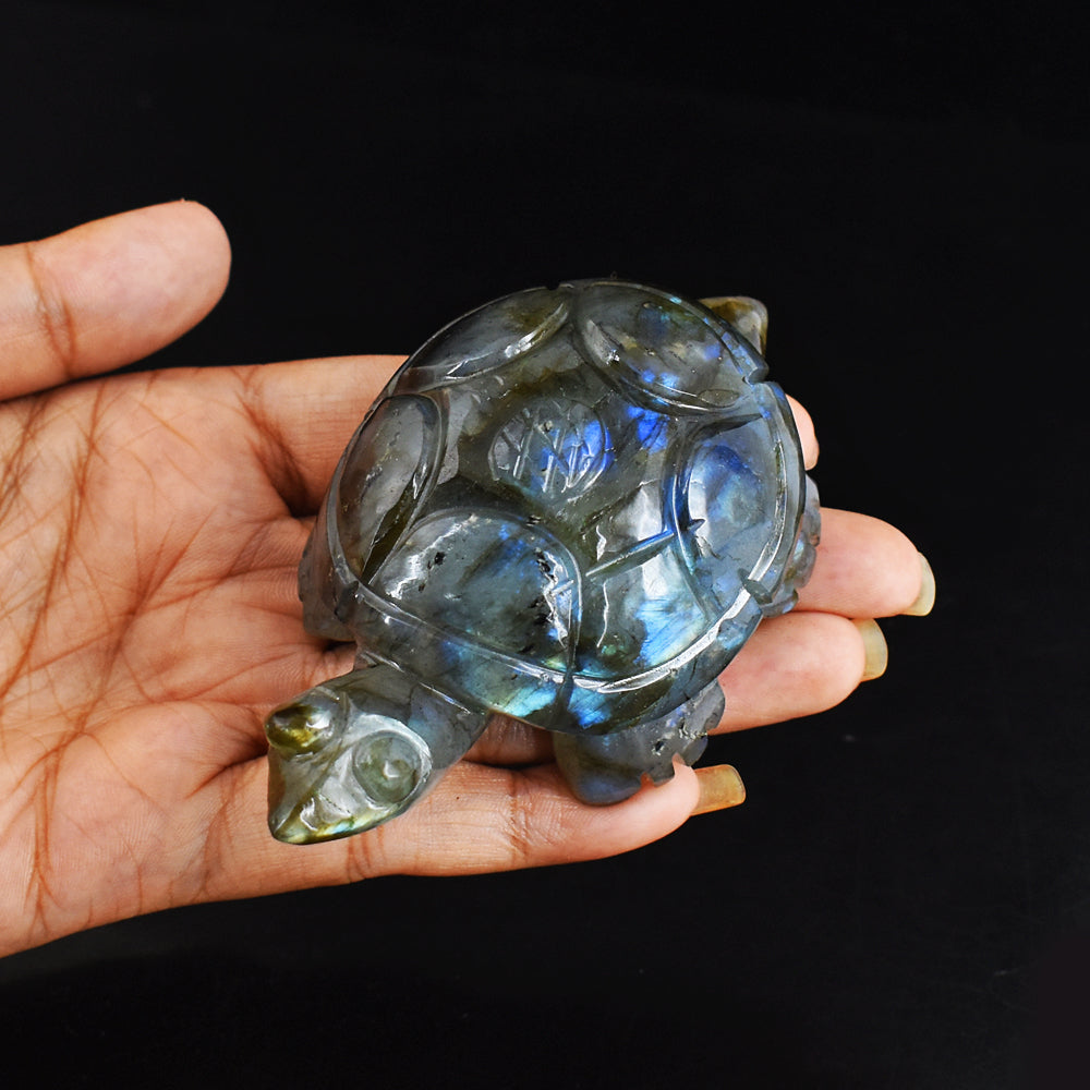 Amazing  726.00 Carats Genuine Blue Flash Labradorite Hand Carved  Crystal  Turtle Carving