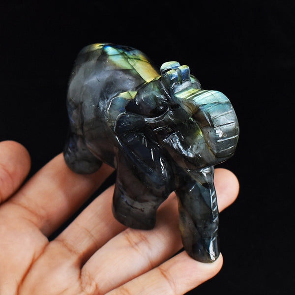 987.00 Cts Genuine  Blue & Golden Flash Labradorite  Hand Carved Crystal Gemstone Carving Elephant