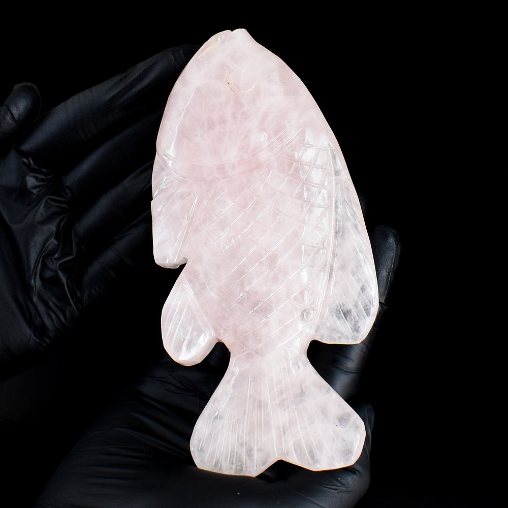 Pink Rose Quartz 1509.00 Carats Genuine Hand Carved Gemstone Crystal Fish Carving