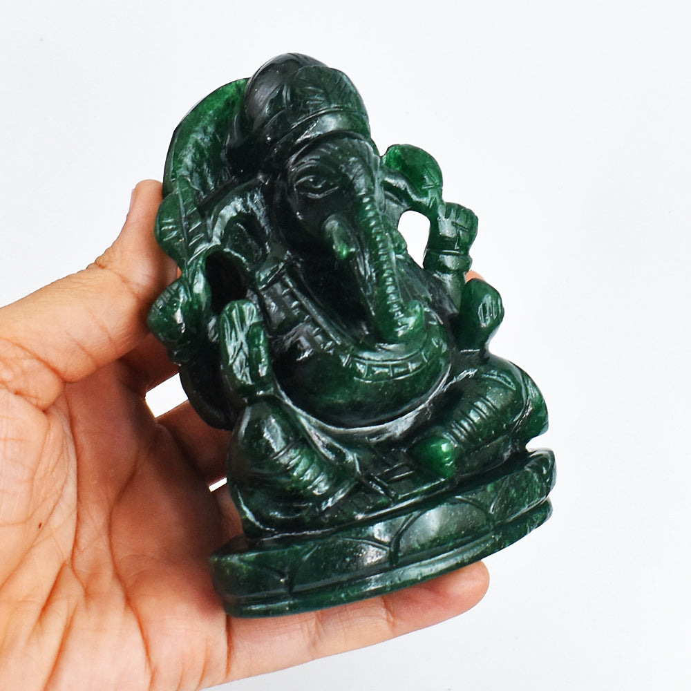 Beautiful 2162.00 Cts Genuine Green Jade Hand Carved Crystal Lord Ganesha Idol Gemstone Carving