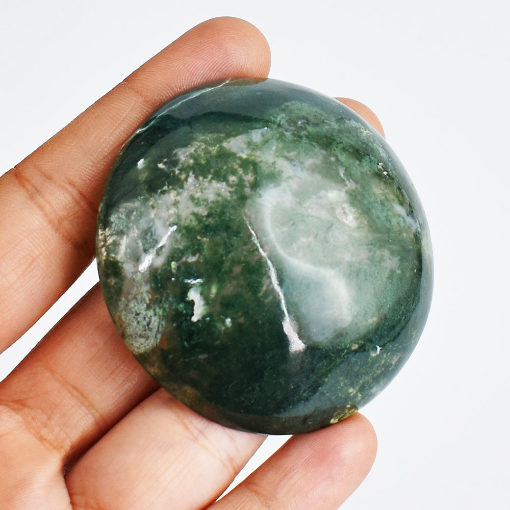 Natural 129.00 Cts Genuine Green Moss Agate Hand Carved Crystal Gemstone Carving Bowl