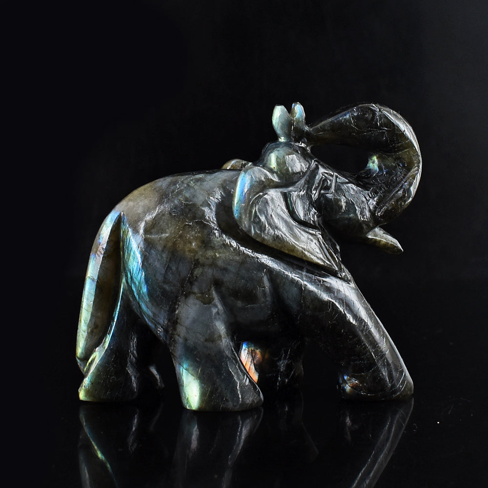 Natural Green & Blue Flash  Labradorite  Hand Carved Genuine Crystal Gemstone Carving Elephant