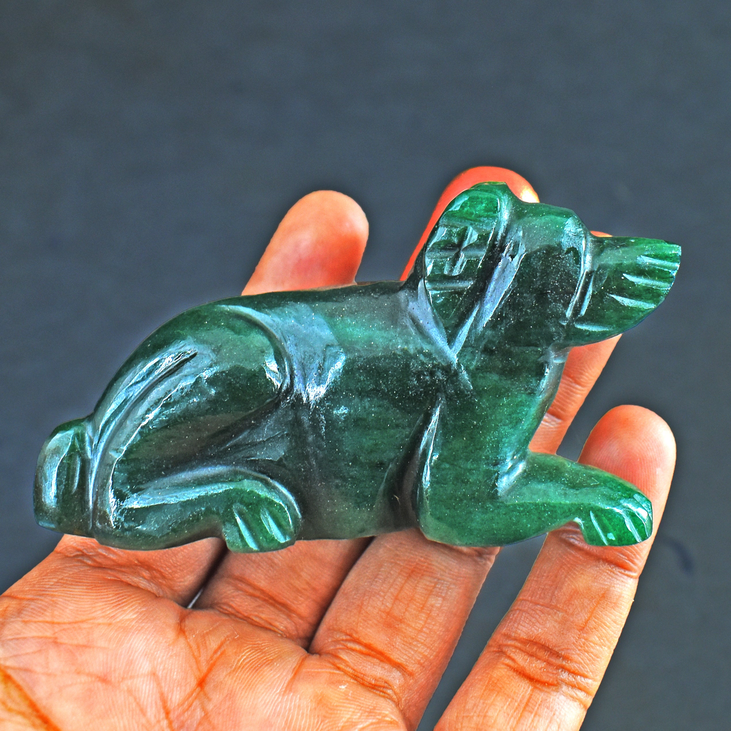 Stunning 393.00 Carats Genuine Green Jade Hand Carved Crystal Gemstone Carving Dog 2026 Collection