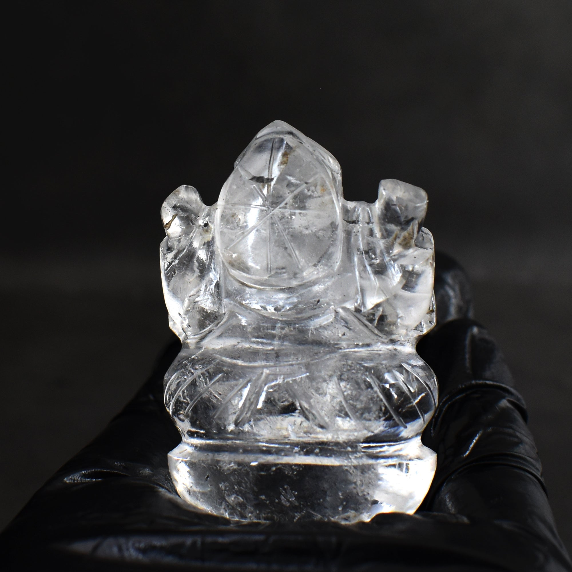 Amazing 296.00 Cts Genuine White Quartz Divine Hand Carved Premium Lord Ganesha Crystal