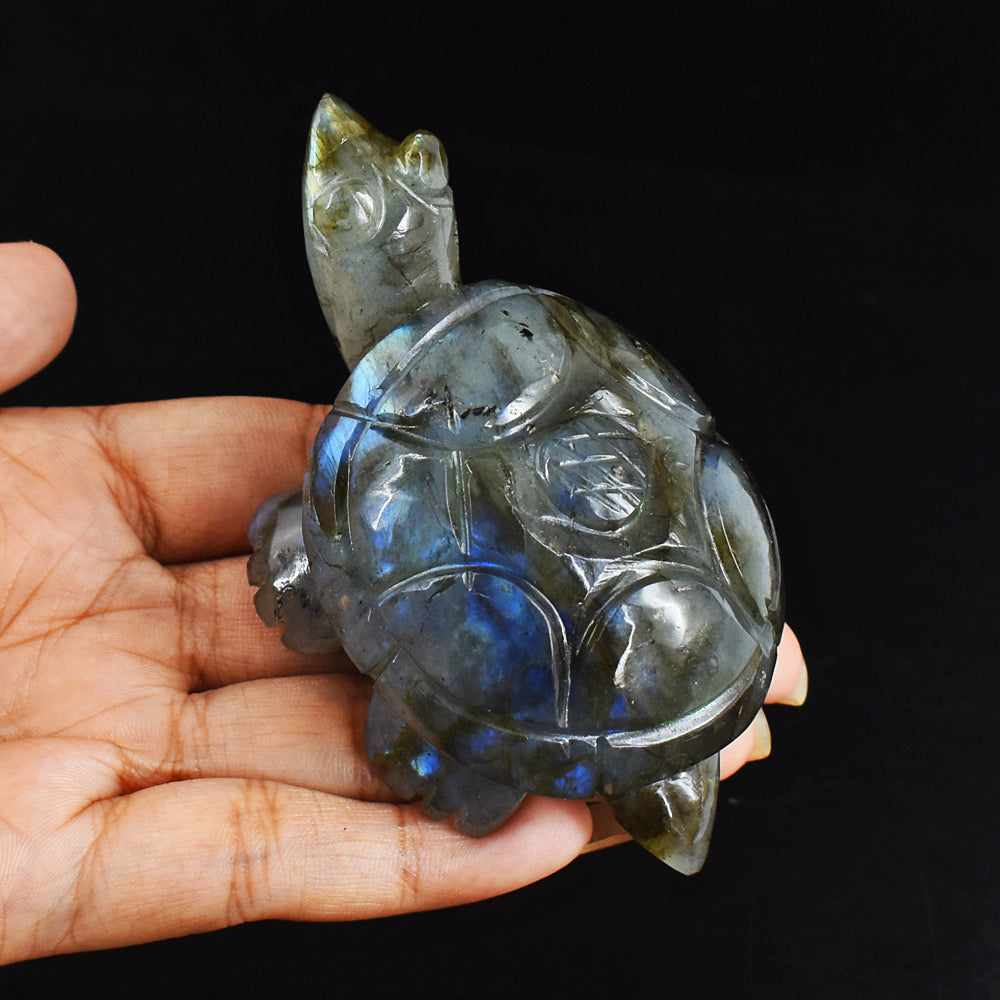 Amazing  726.00 Carats Genuine Blue Flash Labradorite Hand Carved  Crystal  Turtle Carving