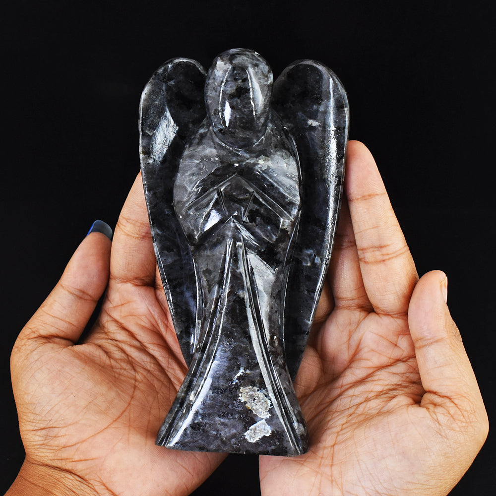 Beautiful 2515.00 Cts Genuine Larvikite Hand Carved Crystal Healing Gemstone Praying Angel