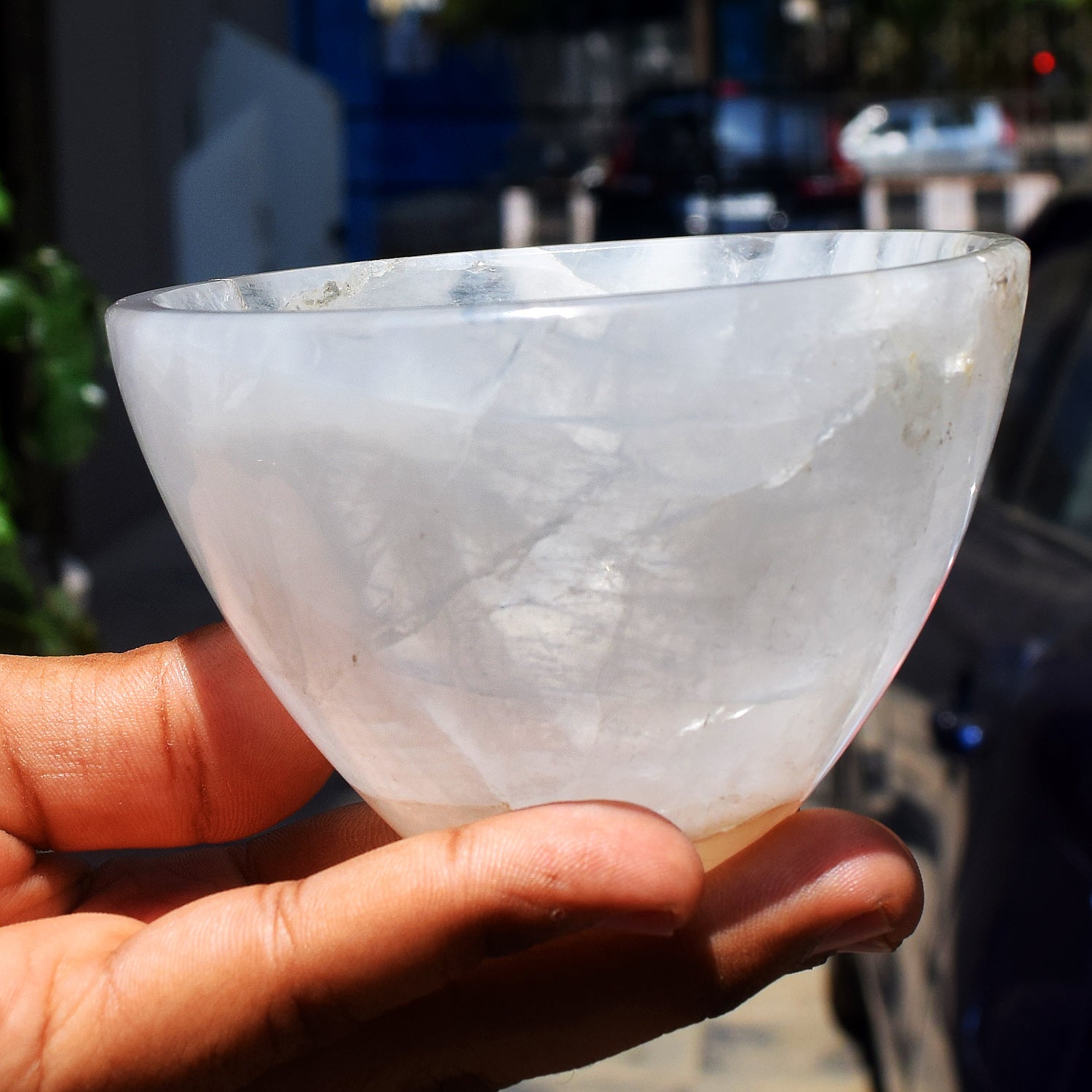 OutStanding 1753.00 Carats Genuine White Quartz Hand Carved Crystal Gemstone Carving Big Bowl