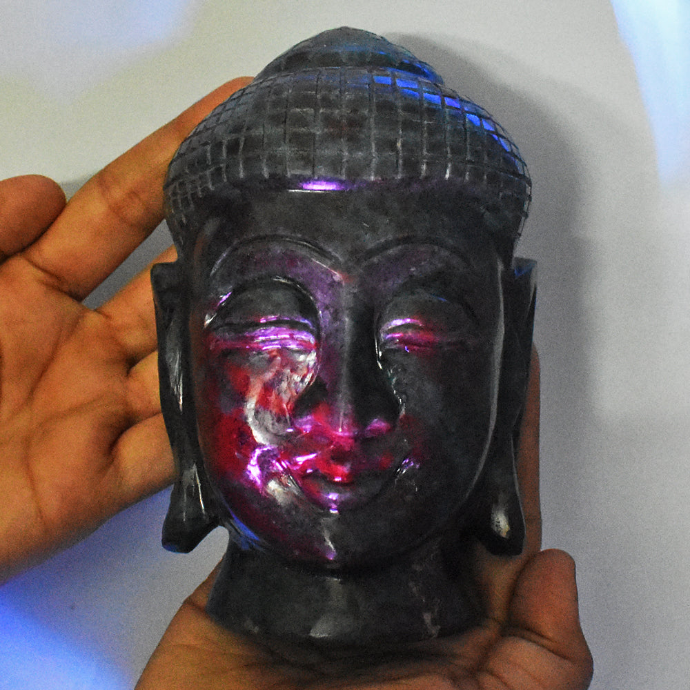 Gorgeous 8420.00 Cts Genuine  Ruby In Kyanite Hand Carved Crystal Lord Buddha Head Gemstone Carving