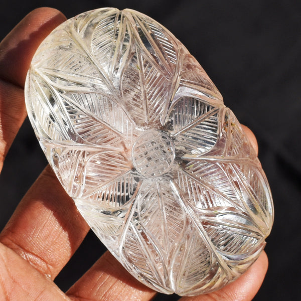 Artisian 722.00  Cts White Quartz  Hand Carved Genuine Crystal Gemstone  Mughal Carved Cabochon Carving