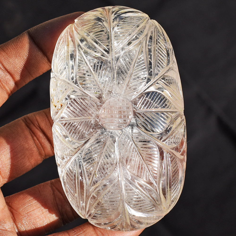 Artisian 722.00  Cts White Quartz  Hand Carved Genuine Crystal Gemstone  Mughal Carved Cabochon Carving