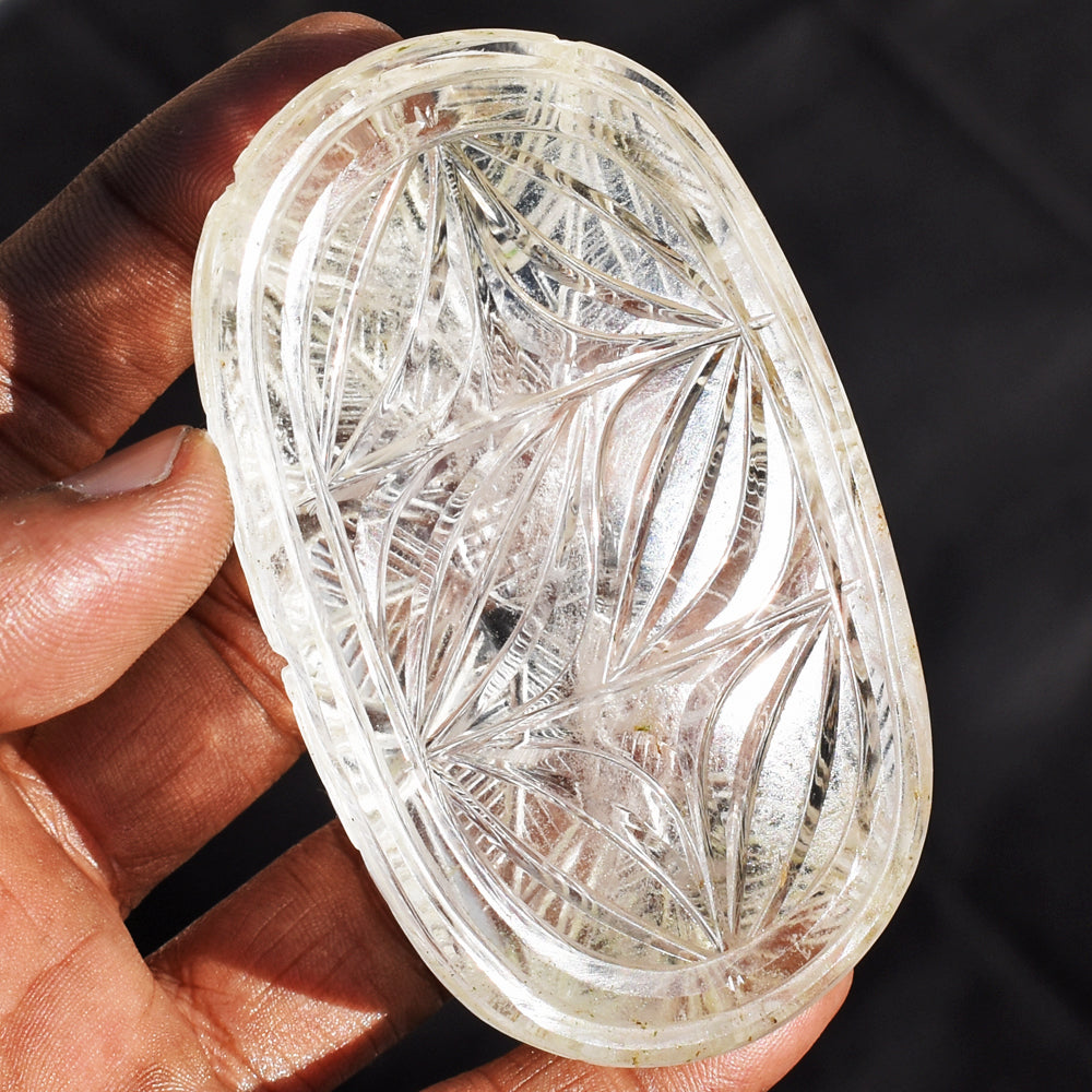 Artisian 722.00  Cts White Quartz  Hand Carved Genuine Crystal Gemstone  Mughal Carved Cabochon Carving