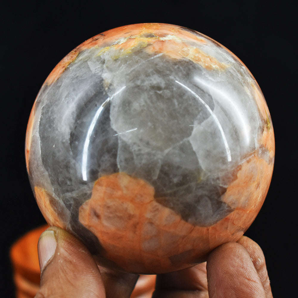 gemsmore:1682.00  Carats Natural Peach Moonstone Hand Carved Crystal Healing Ball