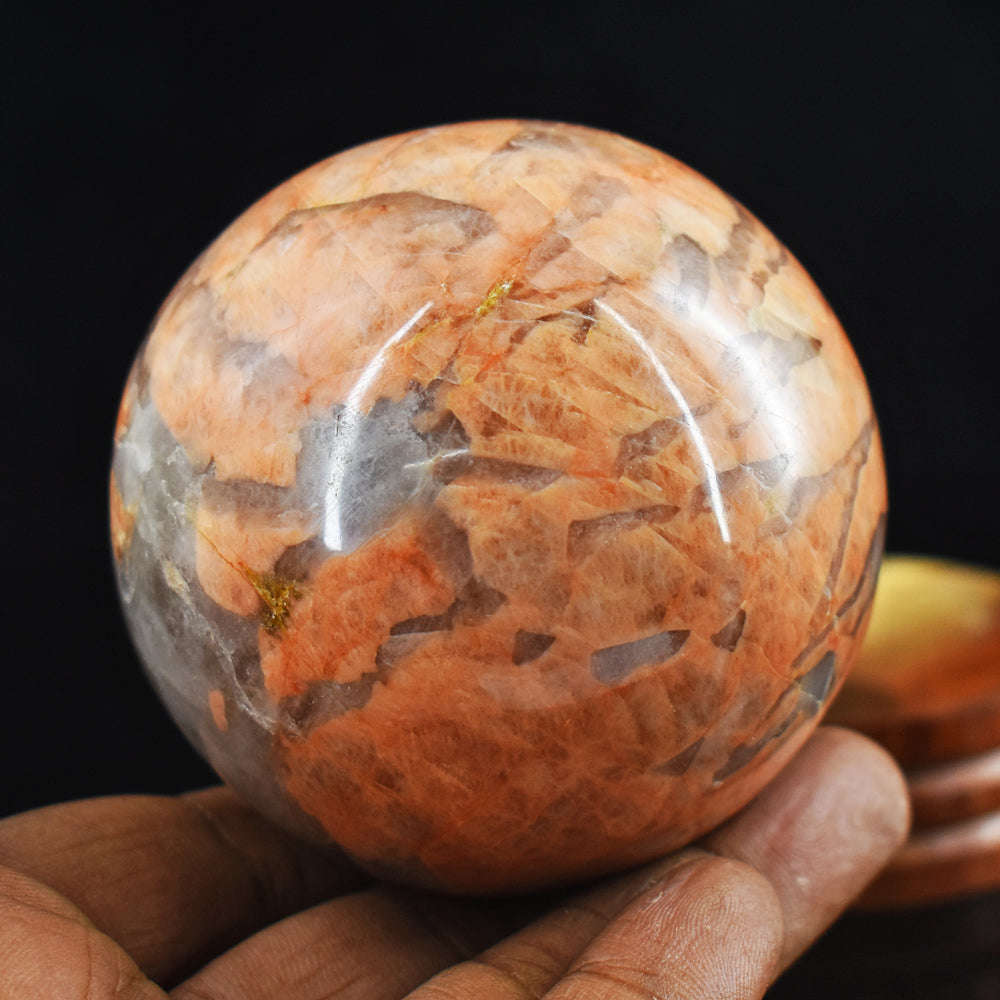 gemsmore:1682.00  Carats Natural Peach Moonstone Hand Carved Crystal Healing Ball