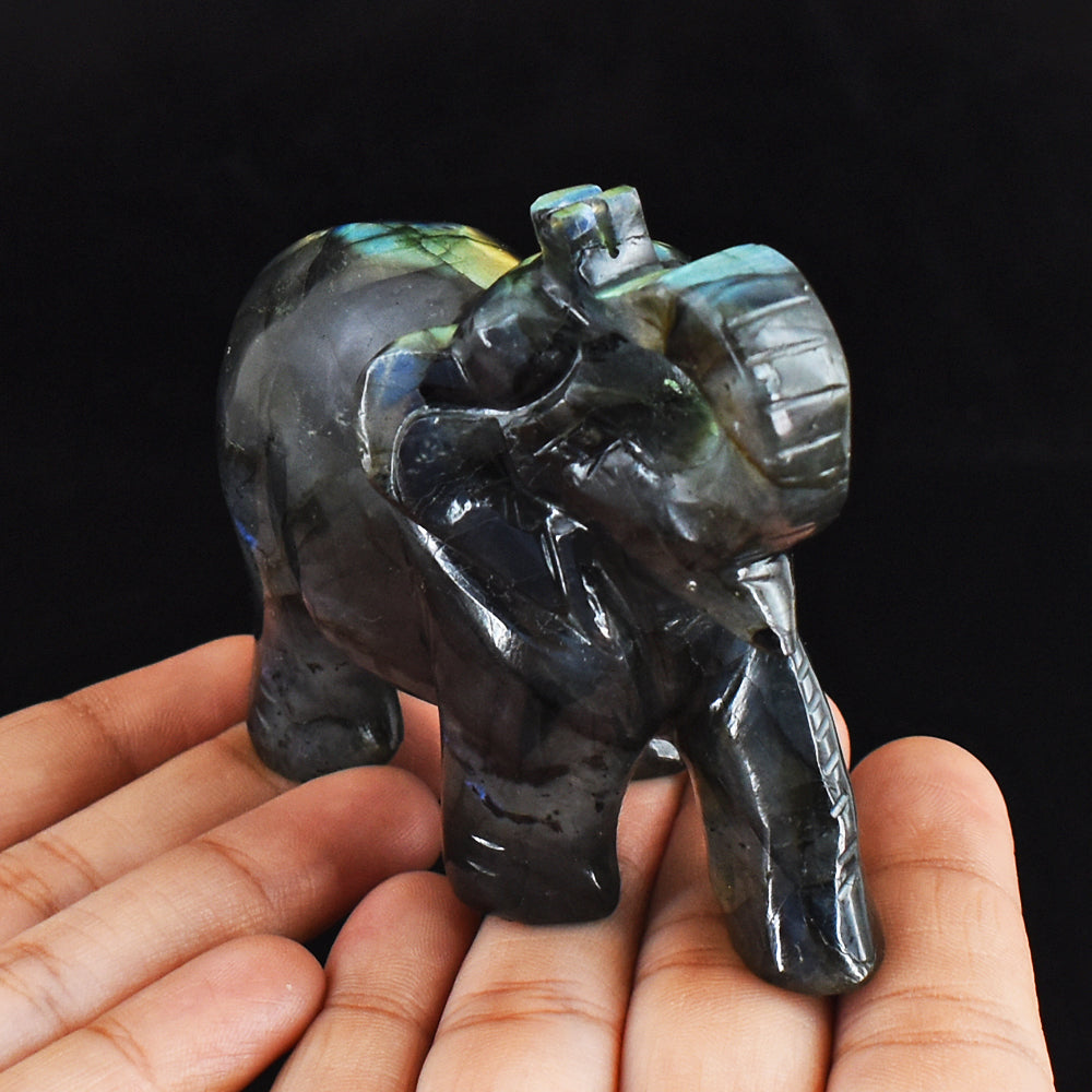 987.00 Cts Genuine  Blue & Golden Flash Labradorite  Hand Carved Crystal Gemstone Carving Elephant