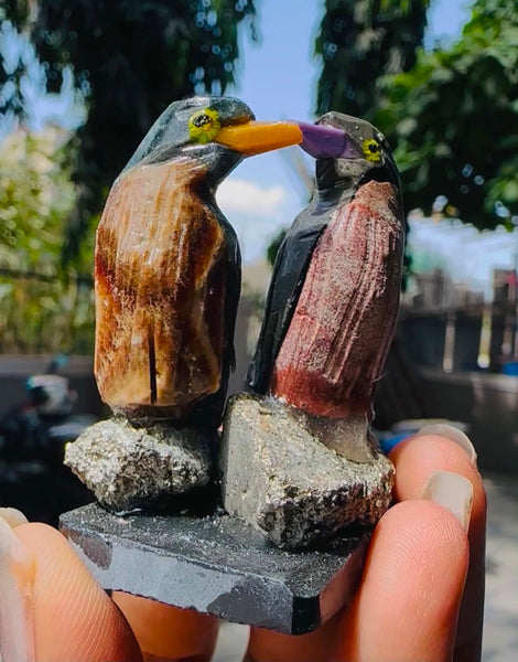 Cordial 239.00 Cts Genuine Mini Fluorite , Rutile Quartz & Serpentine Carved Love Bird 2026  Collection