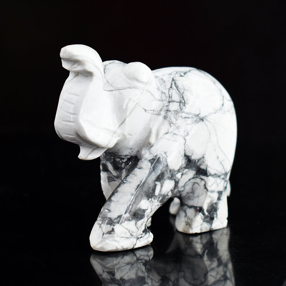 Beautiful 690.00 Cts Genuine Howlite  Hand Carved Crystal Gemstone Carving Elephant